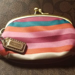 Coach kisslock legacy striped coin purse!